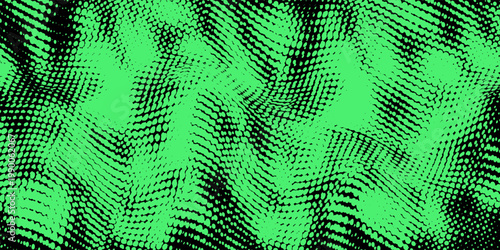 Abstract Neon Green Wavy Halftone Pattern on Black Background