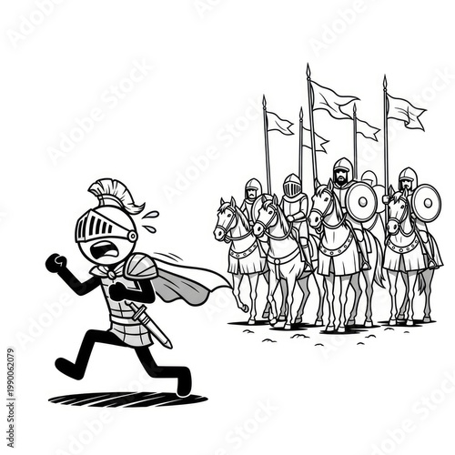 Ancient warriors on horseback and running soldier.