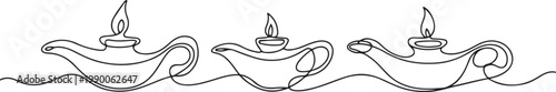 continuous line of oil lamps .one line drawing of ancient lamps with oil. classic lamp. one line art icon drawing vector