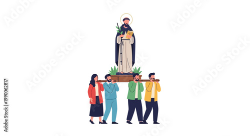 Religious Procession: People Carrying Saint Statue
