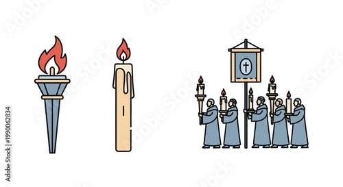 Religious Procession with Candles and Torch Icon