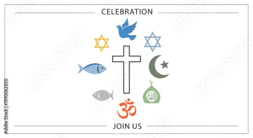 Religious Symbols United for Celebration, Diverse Faiths, Inclusion, Peace