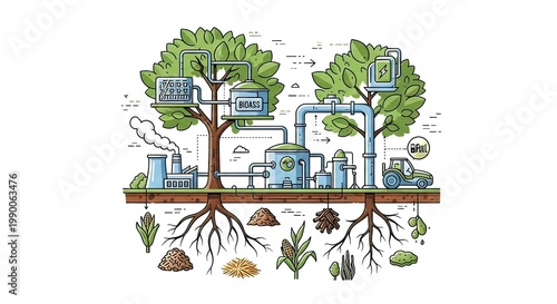 Sustainable ecosystem with industrial technology integration.