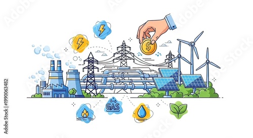 Sustainable energy concept with eco friendly icons.