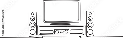 home theater with stereo audio system speaker. Electricity living room gadget concept. one line art icon drawing vector