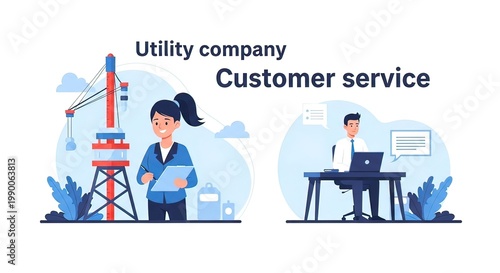 Utility company customer service team working.