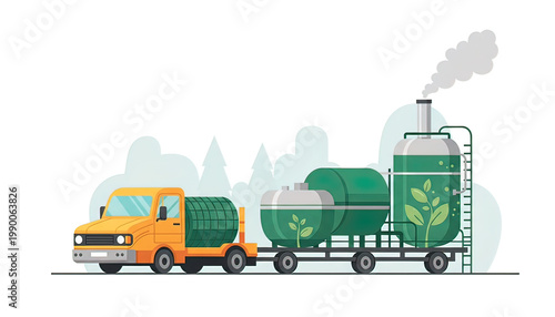Truck Transporting Green Industrial Equipment.
