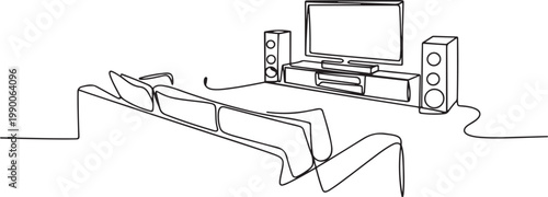 home theater with stereo audio system speaker. Electricity living room gadget concept. one line art icon drawing vector