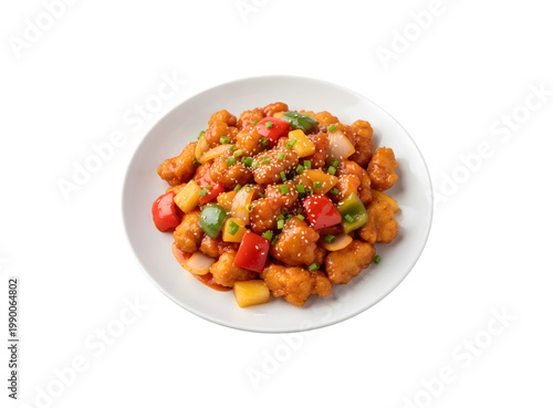 Sweet and Sour Chicken from China on a plain white background