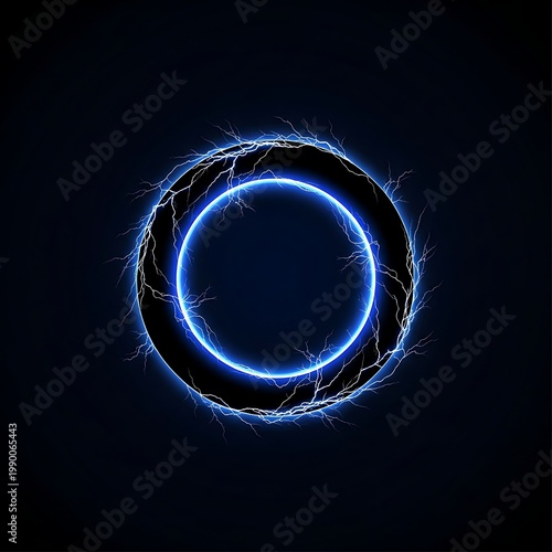Abstract Blue Electric Lightning Ring Portal on Dark Background