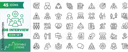 Job interview line icons set . collection of including hiring, human resources, and management concepts
