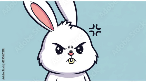 Angry cartoon rabbit with furious expression.