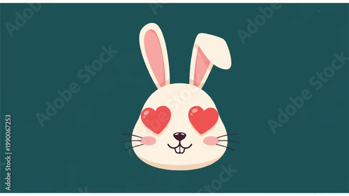 Cute white bunny with hearts eyes.