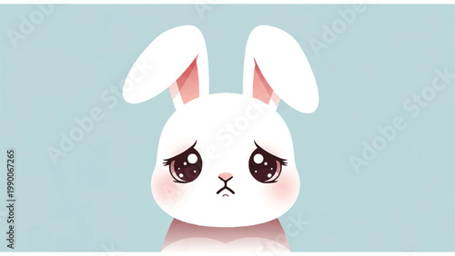 Cute white cartoon bunny face emoticon.