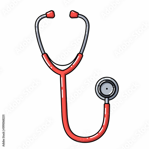 Stethoscope medical instrument illustration with red tubing isolated on white background