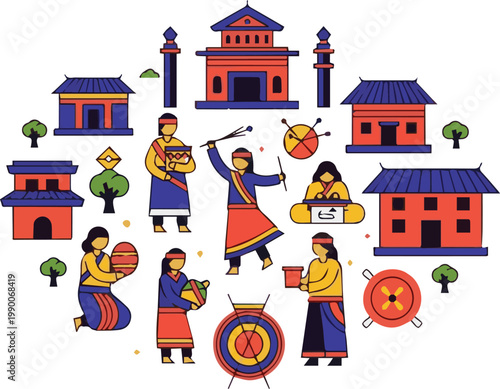 People celebrate festival with traditional music and dance in village