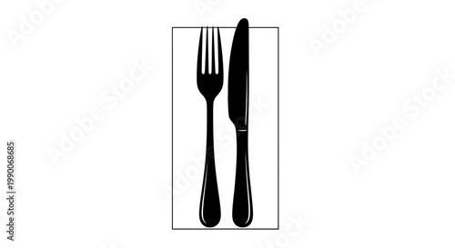 Minimalist black fork and knife cutlery vector illustration