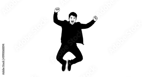 Vector illustration of a happy man jumping in the air for joy