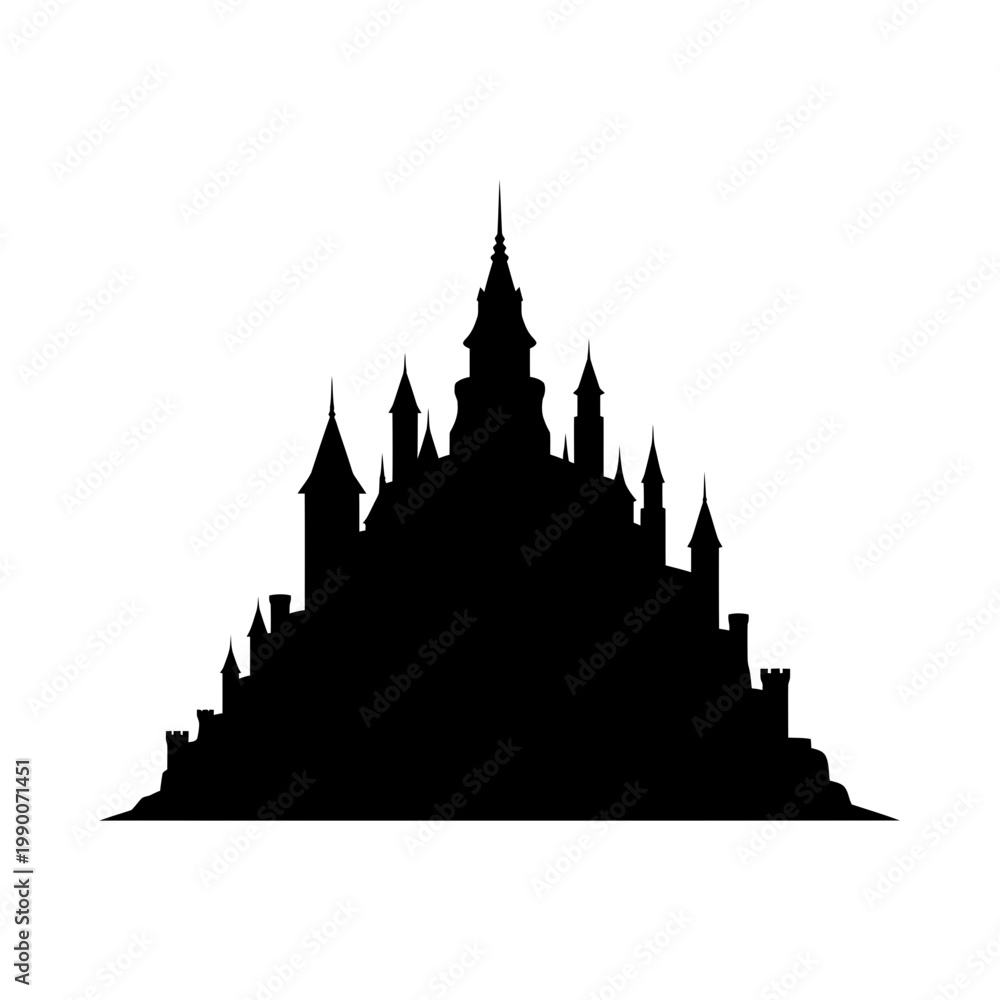 Obraz premium Majestic fantasy castle silhouette with towers and spires