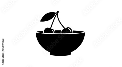 Minimalist bowl of cherries silhouette vector illustration