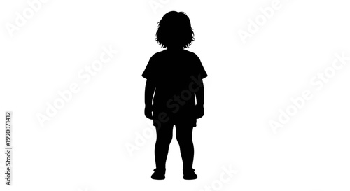 Full length silhouette of a small child standing on white