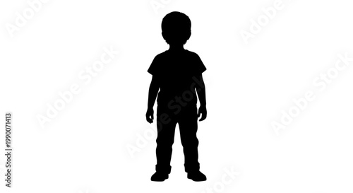 Black Silhouette of a Young Boy Standing Isolated on White