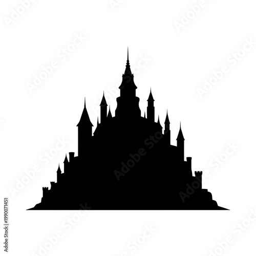 Majestic fantasy castle silhouette with towers and spires