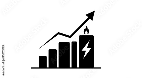 Rising energy prices and electricity cost increase bar chart vector