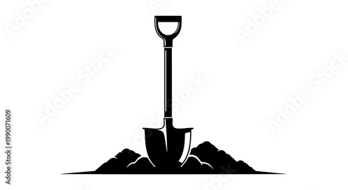 Shovel standing in a pile of dirt vector illustration