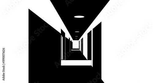 Minimalist black and white hallway corridor vector illustration