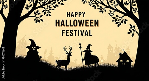 Happy Halloween Festival Whimsical Silhouette Illustration