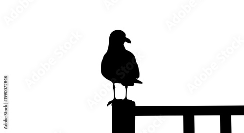 Seagull silhouette perched on a fence post vector illustration