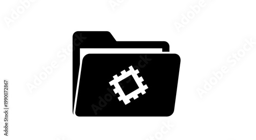 Digital file folder icon with microchip symbol for hardware data
