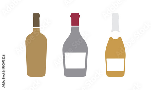 Wine bottle icon set with clean lines on a white backdrop.