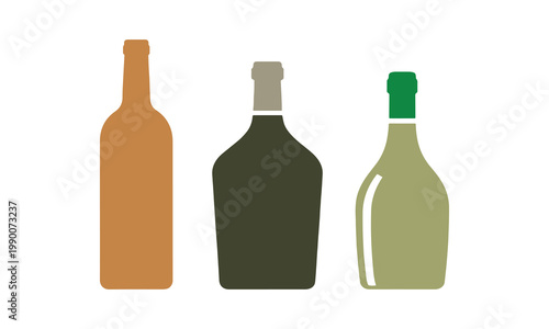 Minimalist wine bottle icon pack in flat design style.