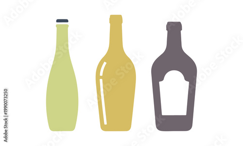 Variety of wine bottle designs in minimal flat vector format.