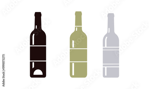 Flat icon set featuring different types of wine bottles.