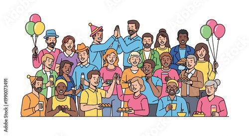 Diverse people celebrating together outdoors.