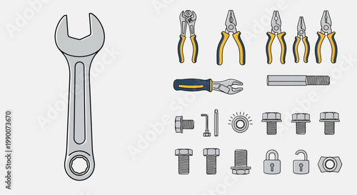 Adjustable Wrench and Various Hand Tools.
