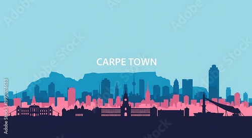 Minimalist Cape Town South Africa skyline with Table Mountain