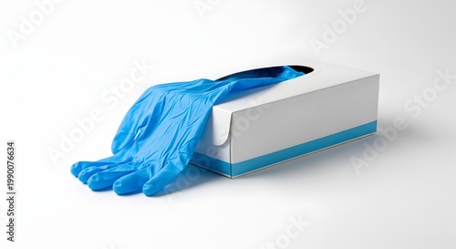 Cobalt Protective Handwear Dispensed from Box: Hygiene and Safety Concept, Cleanliness and Medical Precautions Illustrated, Minimalist Studio Shot