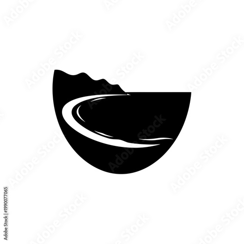 Minimalist Coastal Landscape with Winding Road Vector Illustration