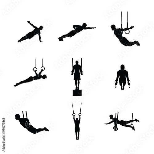 Artistic Gymnastics Rings and Aerial Bar Silhouettes High Performance Strength and Acrobatics Graphics