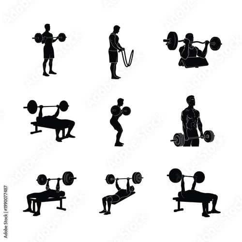 Barbell Squat and Lunge Exercise Silhouettes Professional Leg Day and Lower Body Workout