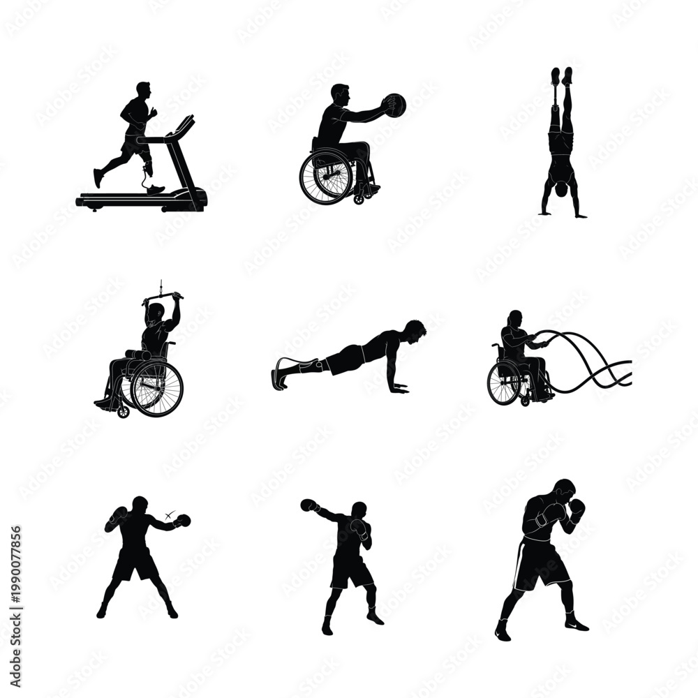 Fototapeta premium Group Aerobics and Cardio Dance Fitness Silhouettes High Energy Rhythmic Movement Poses