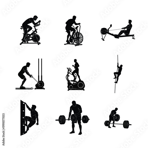 Functional Crossfit Training and Kettlebell Workout Silhouettes Intensive Strength Performance Art