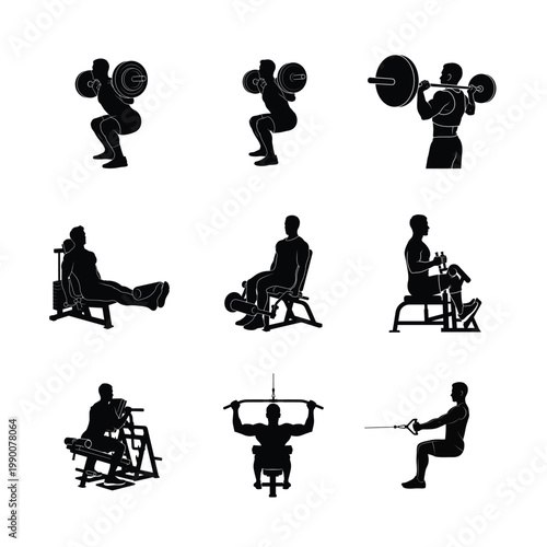 Olympic Style Weightlifting Snatch and Jerk Silhouettes Professional Athletic Competition Poses
