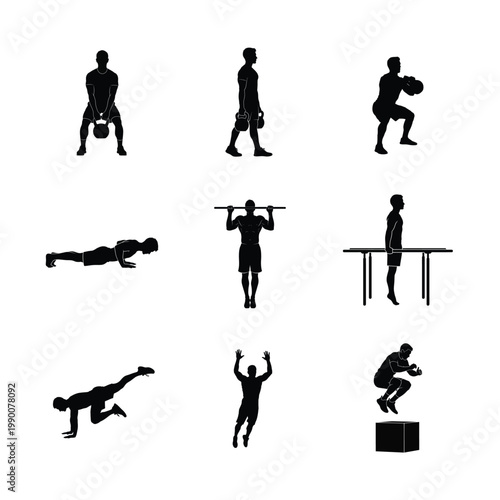 Outdoor Street Workout and Pull Up Bar Silhouettes Calisthenics Strength and Urban Fitness Icons