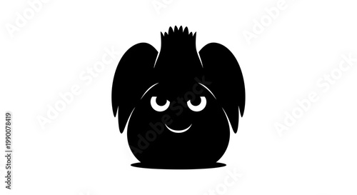 Black Silhouette of a Cute Cartoon Monster Character