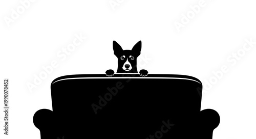 Curious dog peeking over the back of a sofa vector illustration